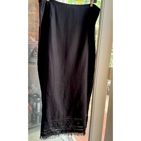 Max Studio Blk 100% Linen Side Slits Embroidered Fringe Hem Lagnlook Skirt SZ M - Picture 8 of 8
